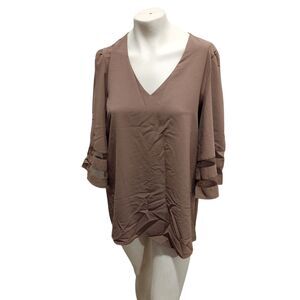 V Neck Artsy Mesh Flowy Brown Top Whimsygoth Art to Wear Eclectic Mystical SZ XL